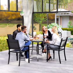 Outsunny Garden Table with Parasol Hole for Four, Slatted Metal Plate Top Grey - Additional view 5