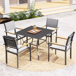 Outsunny Garden Table with Parasol Hole for Four, Slatted Metal Plate Top Grey - Additional view 7