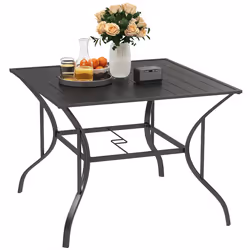Outsunny Garden Table with Parasol Hole for Four, Slatted Metal Plate Top Grey - Additional view 8
