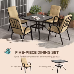 Outsunny Garden Dining Set, Glass Table w/ Umbrella Hole Beige - Additional view 4