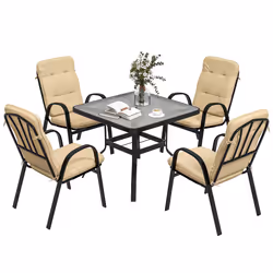 Outsunny Garden Dining Set, Glass Table w/ Umbrella Hole Beige - Additional view 8