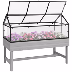 Outsunny Raised Garden Bed with Polycarbonate Panel, Distressed Grey