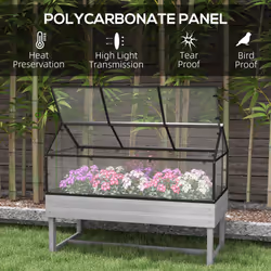 Outsunny Raised Garden Bed with Polycarbonate Panel, Distressed Grey