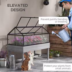 Outsunny Raised Garden Bed with Polycarbonate Panel, Distressed Grey - Additional view 5