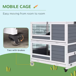 PawHut Double Deckers Indoor Rabbit Hutch w/ Feeding Trough, Slide-Out Trays - Additional view 4