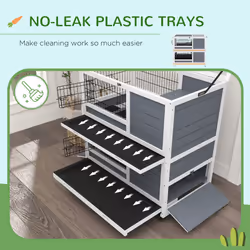 PawHut Double Deckers Indoor Rabbit Hutch w/ Feeding Trough, Slide-Out Trays - Additional view 7