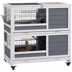 PawHut Double Deckers Indoor Rabbit Hutch w/ Feeding Trough, Slide-Out Trays - Additional view 8