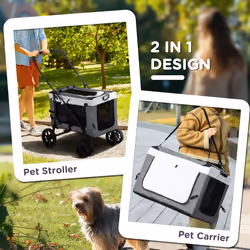 PawHut Foldable Pet Stroller w/ Detachable Carrier, Soft Padding - Grey - Additional view 4