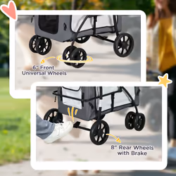 PawHut Foldable Pet Stroller w/ Detachable Carrier, Soft Padding - Grey - Additional view 6