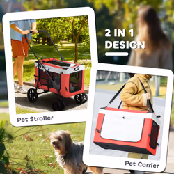 PawHut Foldable Pet Stroller w/ Detachable Carrier, Soft Padding - Red - Additional view 5