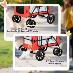PawHut Foldable Pet Stroller w/ Detachable Carrier, Soft Padding - Red - Additional view 7