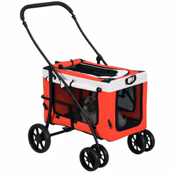 PawHut Foldable Pet Stroller w/ Detachable Carrier, Soft Padding - Red - Additional view 8