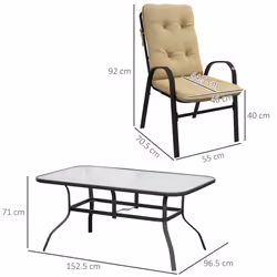 Outsunny 7 PCs Garden Dining Set w/ Umbrella Hole & Cushion, Beige - Additional view 4