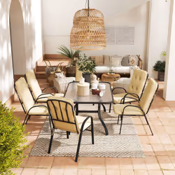 Outsunny 7 PCs Garden Dining Set w/ Umbrella Hole & Cushion, Beige - Additional view 7