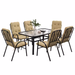 Outsunny 7 PCs Garden Dining Set w/ Umbrella Hole & Cushion, Beige - Additional view 8