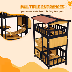 PawHut Outdoor Cat House w/ Suspension Bridge, Houses, Balcony - Additional view 4