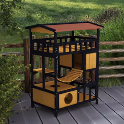 PawHut Outdoor Cat House w/ Suspension Bridge, Houses, Balcony - Additional view 7