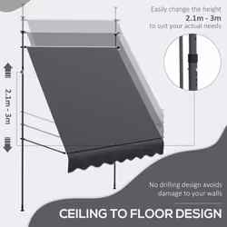 Outsunny 2 x 1.2m Freestanding Retractable Awning, Non-Screw Garden Awning