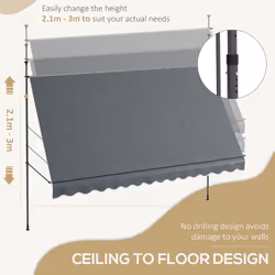 Outsunny 3.5 x 1.2m Freestanding Retractable Awning, Non-Screw Garden Awning