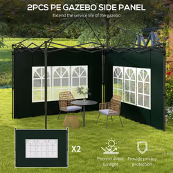 Outsunny Gazebo Side Panels for 3x3(m) or 3x6m Gazebo Canopy, 2 Pack, Green