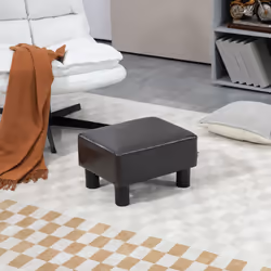HOMCOM Chic Faux Leather Footstool Ottoman Cube with 4 Plastic Legs Brown