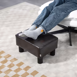 HOMCOM Chic Faux Leather Footstool Ottoman Cube with 4 Plastic Legs Brown