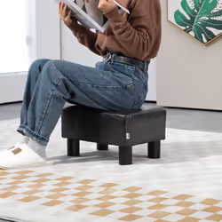 HOMCOM Chic Faux Leather Footstool Ottoman Cube with 4 Plastic Legs Brown - Additional view 4