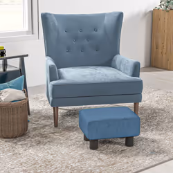 HOMCOM Chic Linen Fabric Footstool Ottoman Cube with 4 Plastic Legs Blue