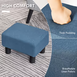 HOMCOM Chic Linen Fabric Footstool Ottoman Cube with 4 Plastic Legs Blue