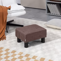 HOMCOM Chic Linen Fabric Footstool Ottoman Cube with 4 Plastic Legs Brown