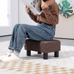 HOMCOM Chic Linen Fabric Footstool Ottoman Cube with 4 Plastic Legs Brown - Additional view 5