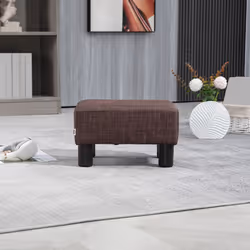HOMCOM Chic Linen Fabric Footstool Ottoman Cube with 4 Plastic Legs Brown - Additional view 6
