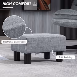 HOMCOM Chic Linen Fabric Footstool Ottoman Cube with 4 Plastic Legs Grey