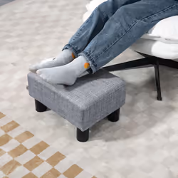 HOMCOM Chic Linen Fabric Footstool Ottoman Cube with 4 Plastic Legs Grey - Additional view 4