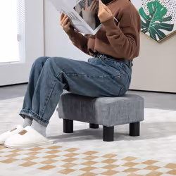 HOMCOM Chic Linen Fabric Footstool Ottoman Cube with 4 Plastic Legs Grey - Additional view 5