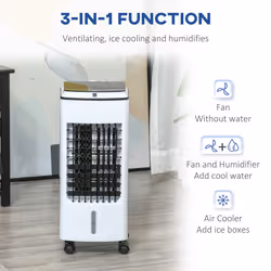 HOMCOM 3-in-1 Portable Air Cooler with 4L Water Tank 7.5H Timer, Remote White