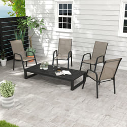 Outsunny Set of 4 Garden Dining Chair Set Outdoor w/ High Back Armrest Grey