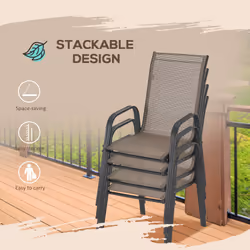 Outsunny Set of 4 Garden Dining Chair Set Outdoor w/ High Back Armrest Grey