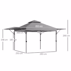 Outsunny 3 x 3(m) Pop Up Gazebo, Instant Shelter with Extend Dual Awning, Grey - Additional view 7