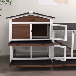 PawHut Wooden Rabbit Hutch Guinea Pig Cage w/ Wheels, Run, Ramp, Brown - Additional view 7