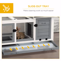 PawHut Wooden Rabbit Hutch, Small Animal  House w/ Wheels, Removable Tray - Grey - Additional view 5