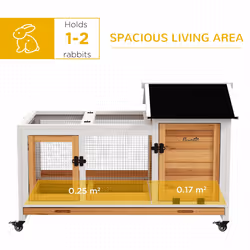 PawHut Wooden Rabbit Hutch, Small Animal House w/ Wheels, Removable Tray-Yellow