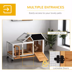 PawHut Wooden Rabbit Hutch, Small Animal House w/ Wheels, Removable Tray-Yellow