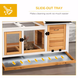 PawHut Wooden Rabbit Hutch, Small Animal House w/ Wheels, Removable Tray-Yellow - Additional view 4