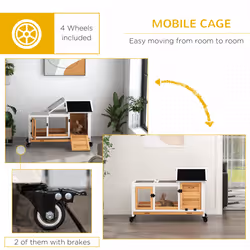 PawHut Wooden Rabbit Hutch, Small Animal House w/ Wheels, Removable Tray-Yellow - Additional view 5