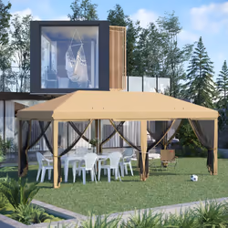Outsunny 6 x 3(m) Pop Up Party Tent Canopy with 6 Removable Sidewalls Beige