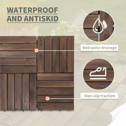 Outsunny 27pc Floor Tiles Interlocking Solid Wood DIY Deck Tiles Outdoor Black - Additional view 5