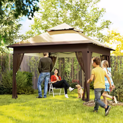 Outsunny 3 x 3(m) Pop Up Gazebo, Instant Shelter with Mosquito Netting, Khaki