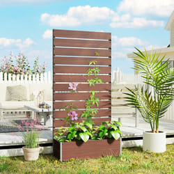 Outsunny Raised Garden Bed with Trellis Standing Patio Planter Box Light Brown