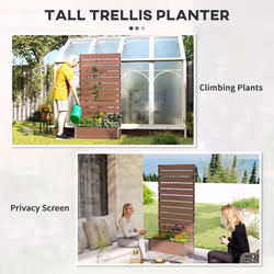 Outsunny Raised Garden Bed with Trellis Standing Patio Planter Box Light Brown - Additional view 6